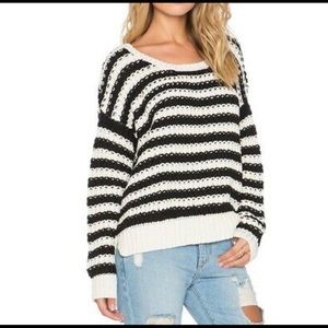 Free People At The Beach Heavy Open Knit Striped Sweater Black & White Sz M